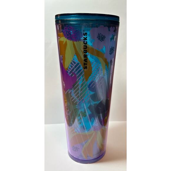 NWT! Starbucks Purple Floral Venti Cold Cup Tumbler 24 oz Spring 2022 No Straw - Picture 1 of 5
